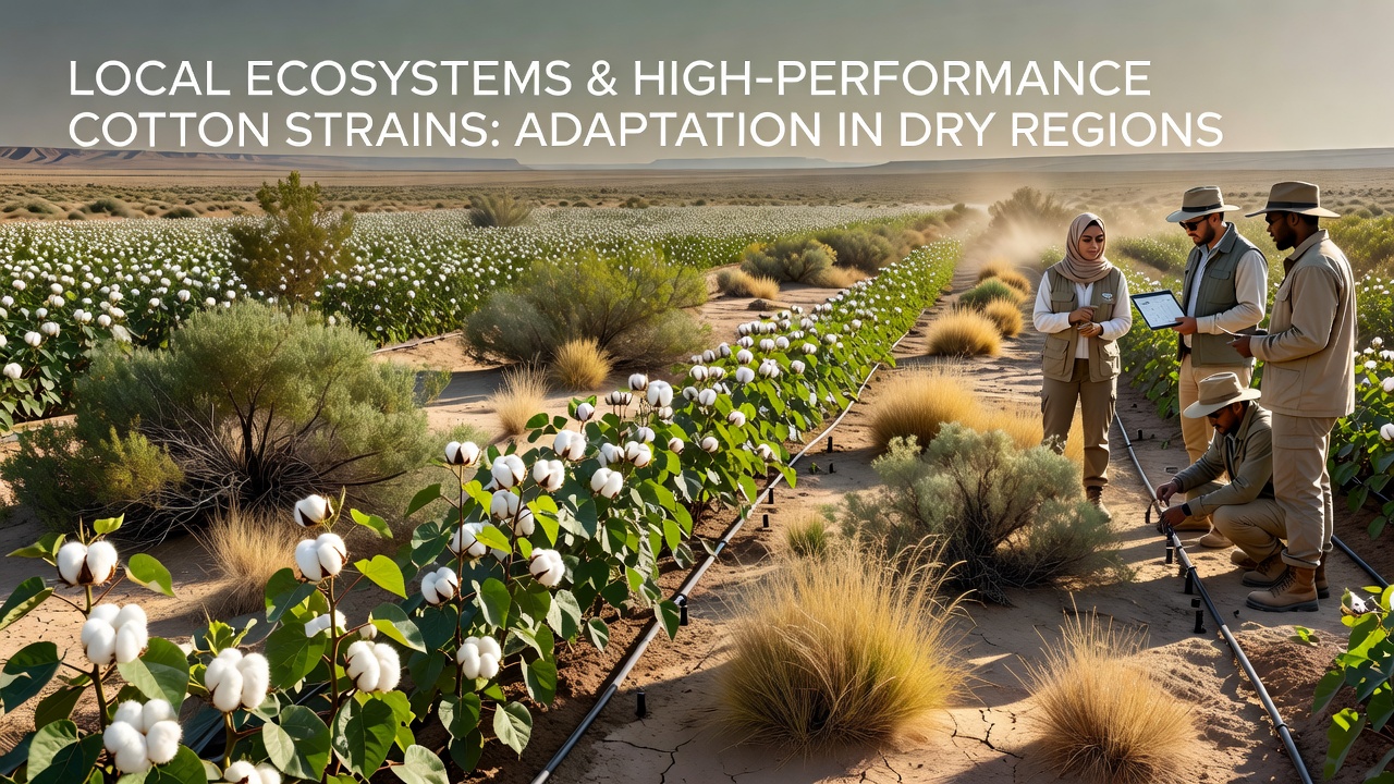 Detailed view of cotton plants integrated with dryland soil crusts and native insects